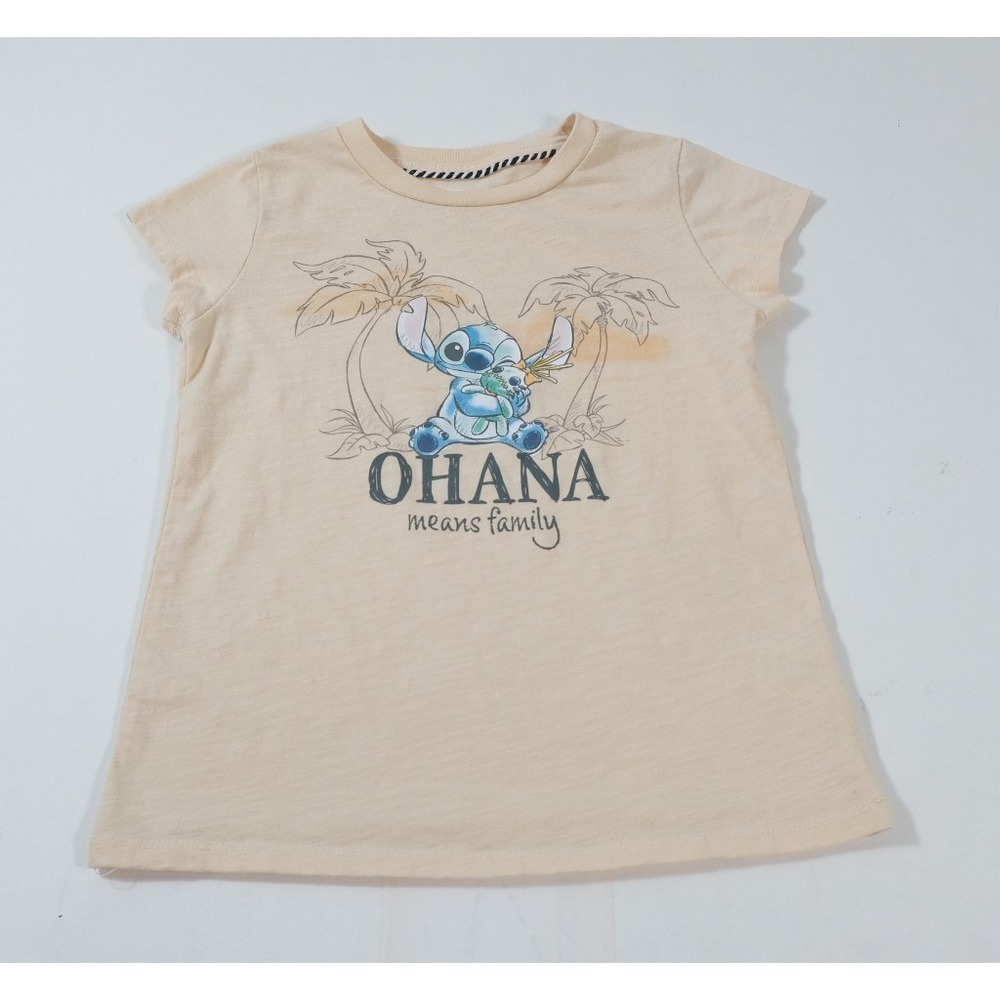 Disney Shirt Girls Large 10/12 Cream Stitch Ohana Means Family Graphic Slub Tee